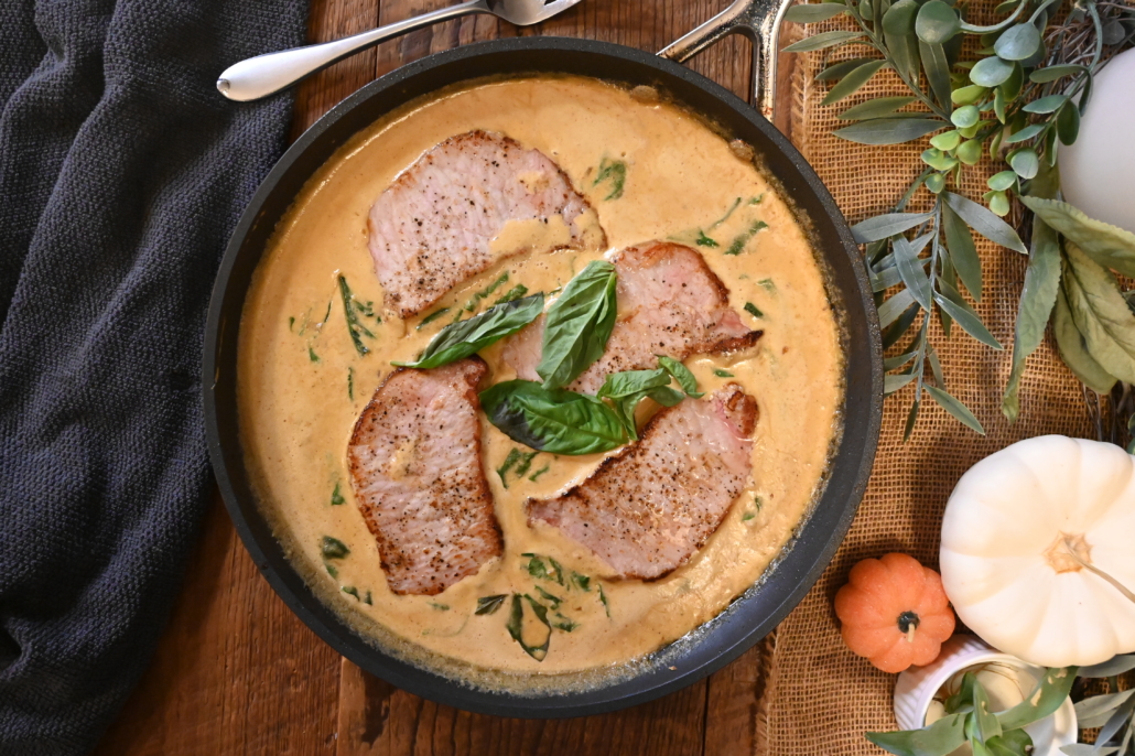 Fox and Briar’s Creamy Basil Skillet Pork Chops